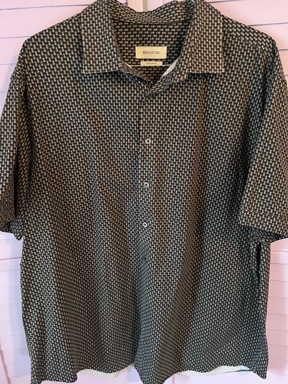 Bugatchi Black and White Micro-Pattern Short Sleeve Button-Up Shirt